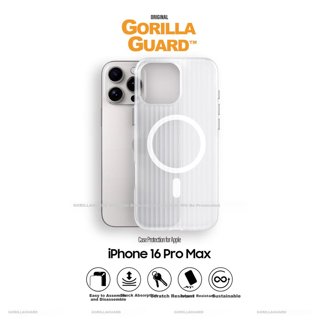 Premium Anti-Fingerprint Magnetic Grid Corrugated Phone Case for Apple iPhone 16 Pro Max Luggage Stripe Protective Matte Transparent White