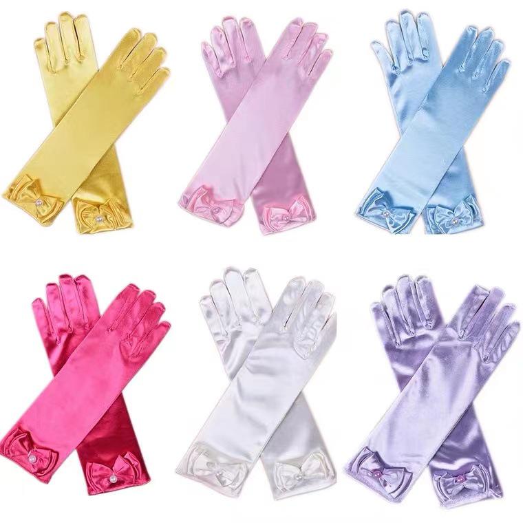 Princess Elsa Kids' Satin Gloves – Snow White Frozen Sophia Bow Performance Long Gloves