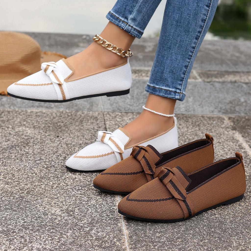 Модные туфли-лоферы с дышащим вязаным верхом и плоской подошвой для женщин, мягкая подошва, легкие и удобные, женские лоферы с острым носком, слипоны, балетки