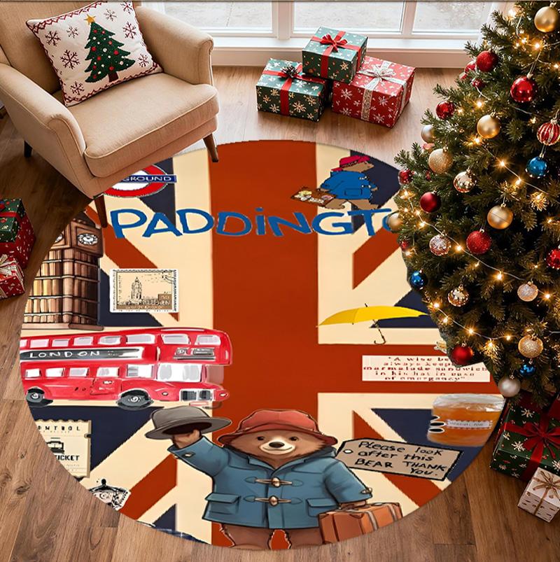 Paddington Bear Pattern Round Rug, Indoor/Outdoor Mat, for Picnic, Gameroom, Bedroom, Office, Living Room, Home Decor Carpet, Birthday Gift