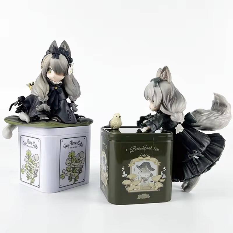 Чайная коробка Фигурки кошек Аниме Чайник Кукла Лолита Милая Скульптура кошачьих Статуэтка Рибозы Настольные фигурки Украшение Гостиная Орнамент