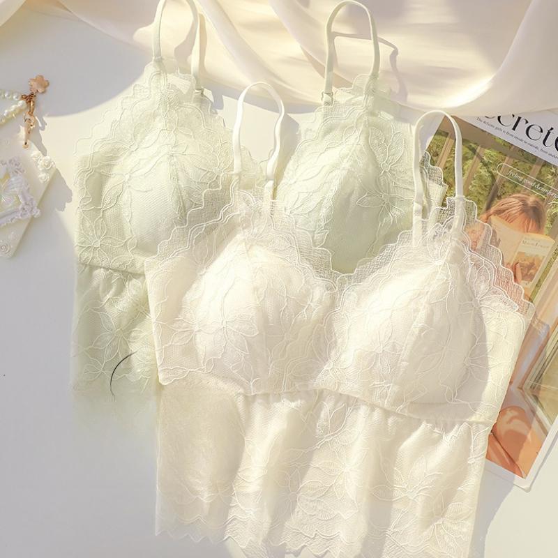 Women Lace Bras Top Comfortable Bralette Solid Color Sexy Underwear Vest Female Hollow Out Wireless Lingerie Seamless Bra
