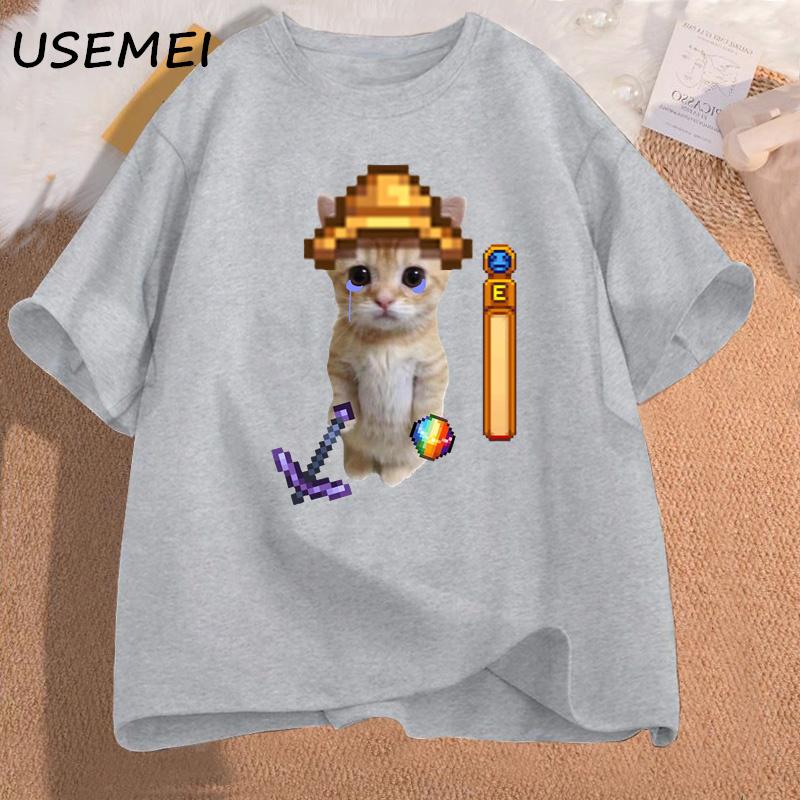 Stardew Valley El Gato T Shirt Unisexs Clothes Streetwear High Quality Cotton Short Sleeve Game Graphic T Shirts Streetwear Tees