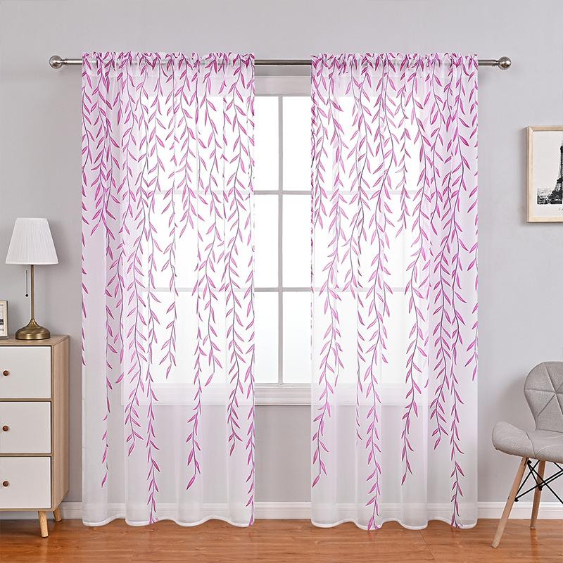2 Panels Willow Leaf Window Curtain Voile Tulle Room Salix Leaf Sheer Vine Curtain Voile Panel Drapes Curtain Sheer Green Leaf Curtain for Living Room
