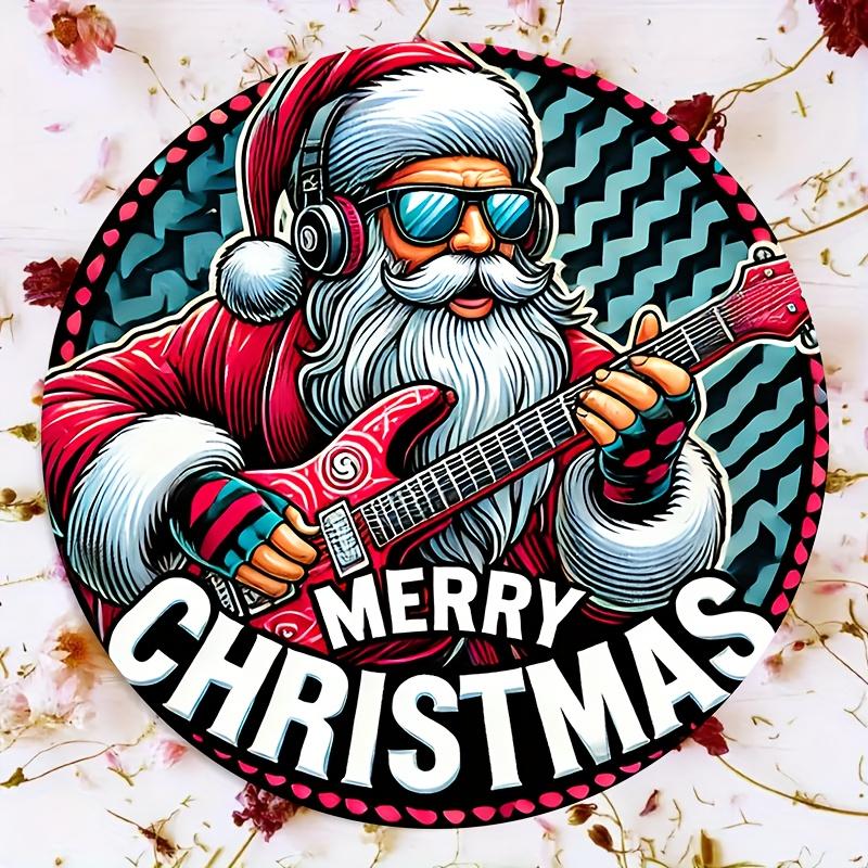 ПК Rockin Christmas Железное Настенное Искусство xinch Круглый Алюминиевый Знак Санта-Клаус Дизайн с Гитарой Прочный Ветрозащитный