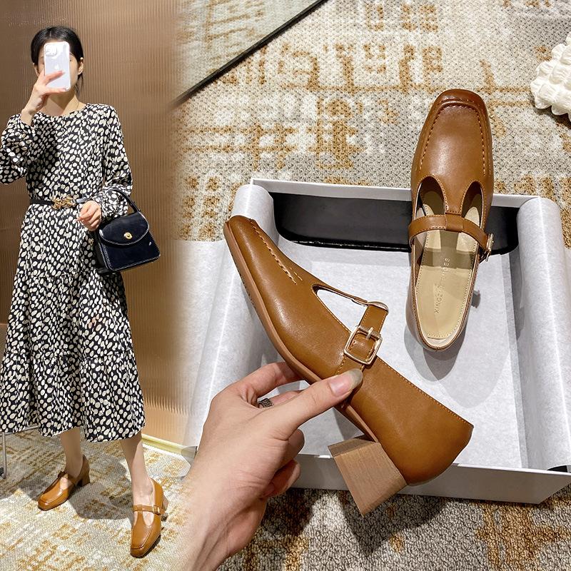 Модные черные туфли Мэри Джейн из коровьей кожи с квадратным носком, кожаные нескользящие туфли с пряжкой из Т-образного ремня, корейская версия, ретро, старомодные