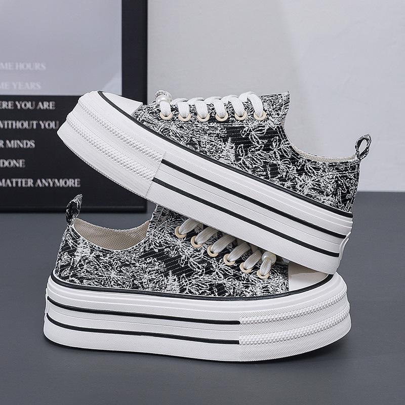 Женские парусиновые кеды с низким верхом, с принтом, на толстой подошве, увеличивающие рост, парусиновые кеды с граффити, женские новые студенческие кеды
