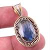 Natural Labradorite 925 Solid Sterling Silver Jewelry TwoTone Pendant 1.50" D8J73