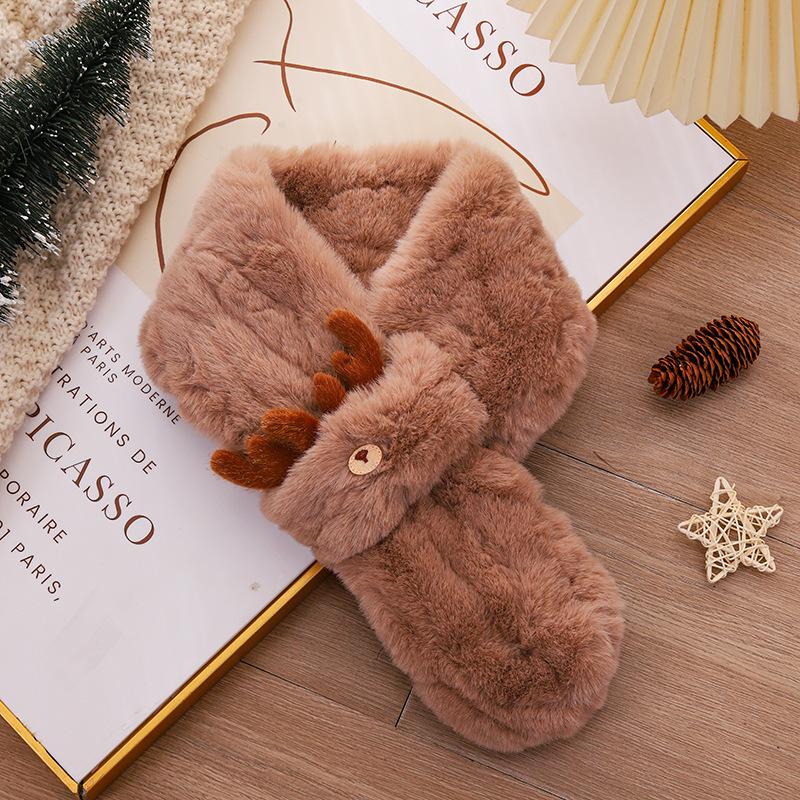 Плюшевый снуд в корейском стиле с красными оленьими рогами: Зимний шарф для женщин