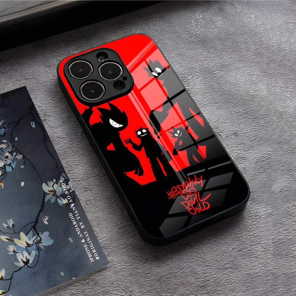 Аниме чехол для телефона E-EddsworldS для IPhone 17 Air 16 E Pro Max 15 14 13 Mini 12 Pro 11 Max Plus Черная стеклянная крышка