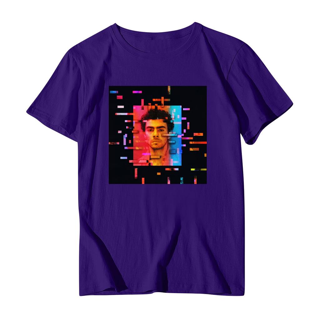 Унисекс Повседневный свободный принтованный свитер с круглым вырезом и коротким рукавом