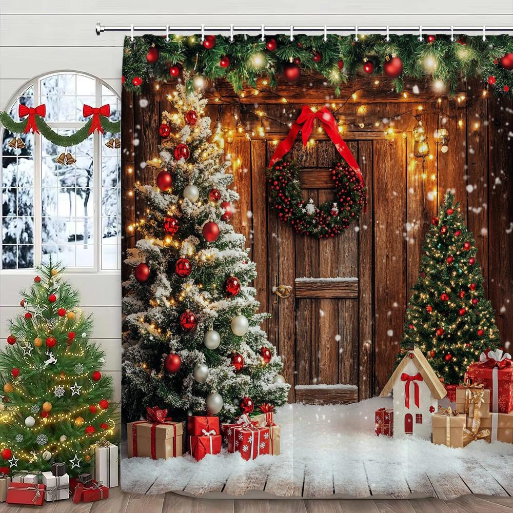 Christmas Colorful Lights Decoration Gift Star Shower Curtain, Bathroom Curtain,Christmas decorative tapestry, wall hanging