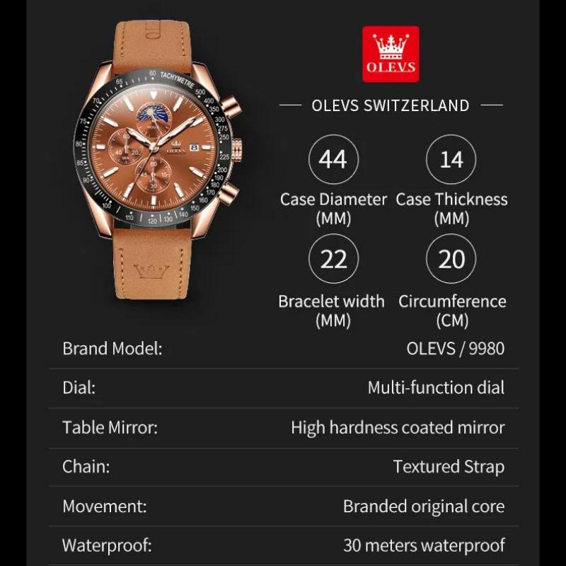 OLEVS Calendar Waterproof Men Business Wristwatch Leather Strip Luminous Quartz Watch