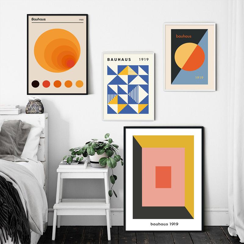 Abstract Bauhaus Geometry Posters Modern 1919 Mid Century Canvas Paintings Wall Art Pictures Prints for Living Room Home Decor