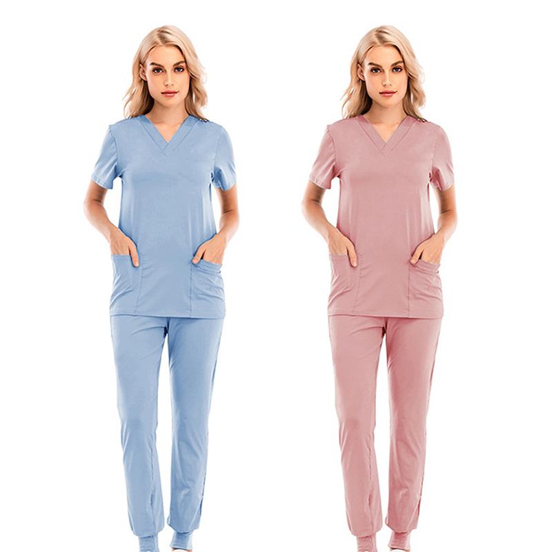 Унисекс больничная униформа с v-образным вырезом, комплект карманов, сплошной цвет, скраб, костюмы для бега, хирургический халат, мода