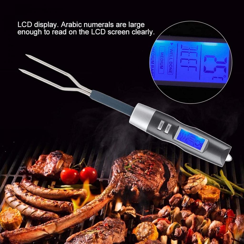 Thermometer Grill Fork, Digital Sound Alarm Stainless Steel ℃/℉ Switch Digital Cooking Fork, for Meat Meat Fork BBQ Fork BBQ