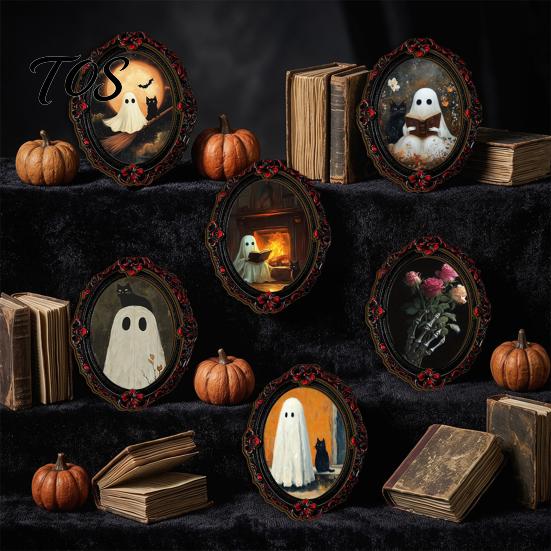 Decorative Magnetic Photo Holders Halloween Wooden Refrigerator Magnets, Vintage Gothic Oval Frame Fridge Magnets with Witch Ghost Decors Castle Art,