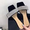 Fashion Luxury Rhinestone Thin Heel Slippers for Women Summer Comfort Square Toe Open Toe Non-slip Sandals Concise Designer Casual Shoes