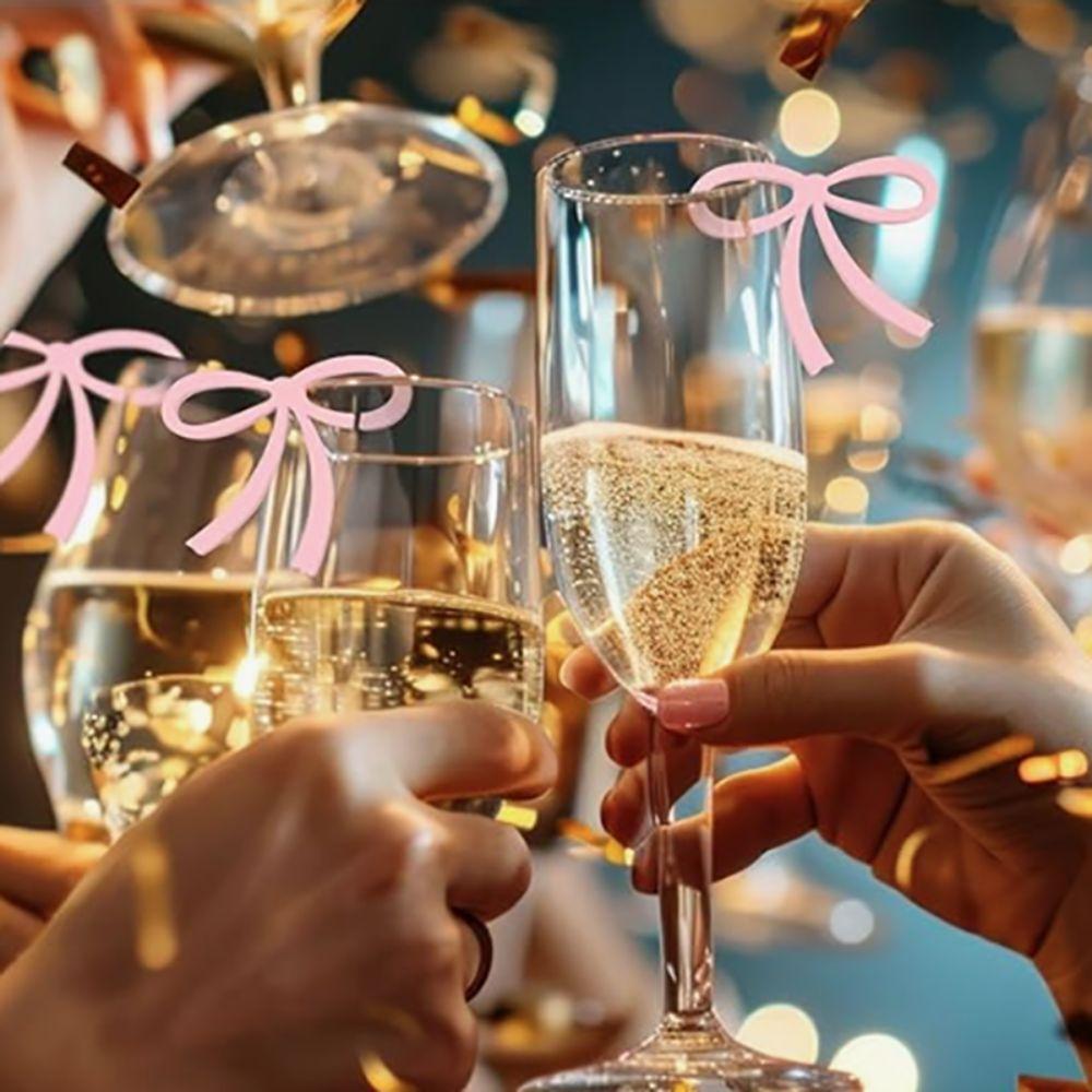 12pcs Black/pink Bow Drink Tag Reusable Bow Goblet Marker Elegant Bow Cup Tag  Anniversary