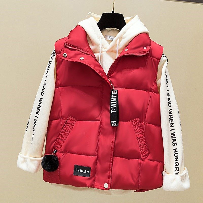 Осень и зима тонкий пуховый хлопковый жилет женский жилет без рукавов утолщенный короткий жилет куртка прямой версии с воротником-стойкой без капюшона