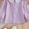 Фиолетовая блузка для девочек ясельного возраста с длинным рукавом и вышивкой кролика, воротник Питер Пэн, весна-осень, детская одежда 2-6 лет