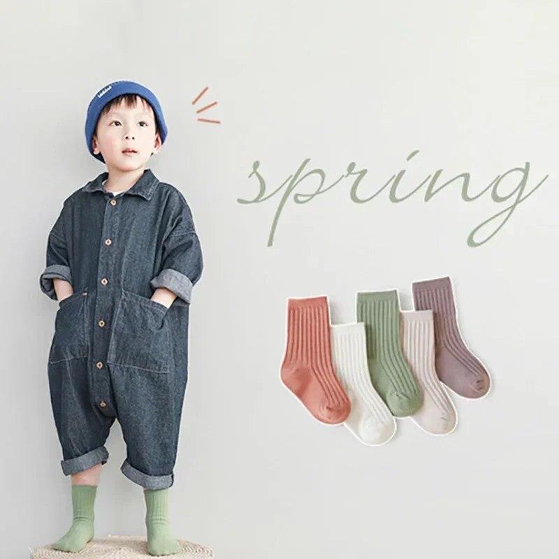 5 пар весенне-осенних хлопковых домашних спортивных чулок в корейском стиле, милые белые высокие длинные носки в полоску для маленьких мальчиков и девочек, аксессуары