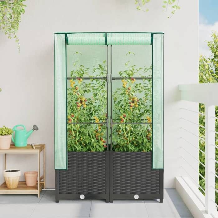 VidaXL Jardinière surélevée avec housse aspect rotin 80x40x138 cm, jardinière surélevée de jardin, bac à fleurs surélevé, 4015814