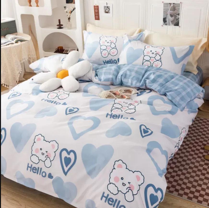 Flower Bedding Set Duvet Cover + Flat Sheet +2pc Pillowcase Double Bed Linens Twin Queen King Full Size Skin Friendly Kids B89