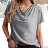 Женские модные повседневные летние весенние однотонные блузки и рубашки с короткими рукавами и U-образным вырезом с принтом