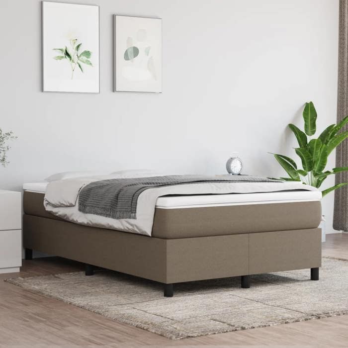 Sommier à lattes avec cadre et matelas 120x190 cm - Tissu taupe, ressorts ensachés, surmatelas inclus