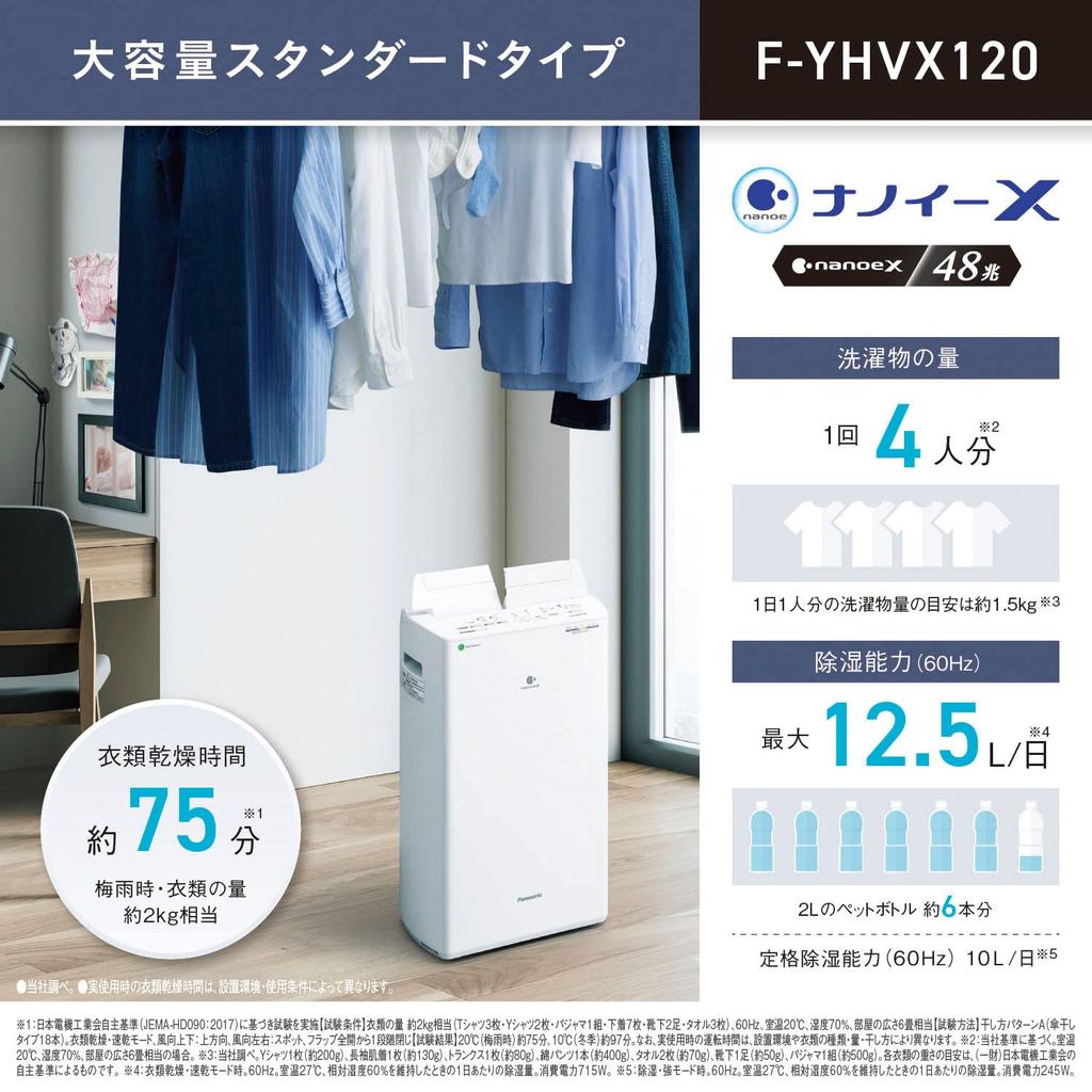 Panasonic Clothes Drying Dehumidifier Crystal White Hybrid Type Nanoe X Equipped Tatami F-YHVX120-W ~25