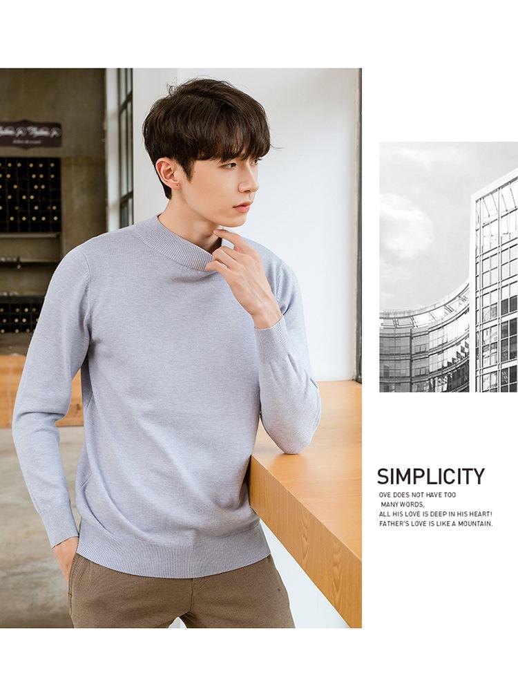 Мужской вязаный свитер с полуворотником, мягкий, прилегающий к телу, однотонный, повседневный, теплый, с длинным рукавом, универсальный, шерстяной, для ношения под низ, модный