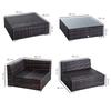 6 Pieces Rattan Garden Furniture Set, 5 Seater Garden Sofa Set with Thickened Cushions, Glass Top Coffee Table and Ottomans