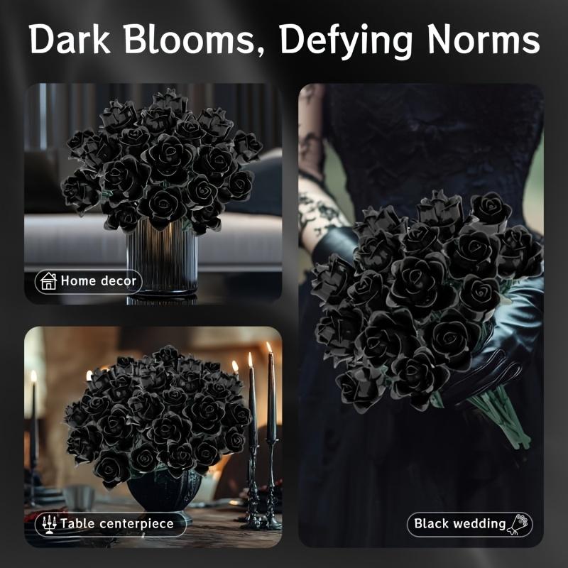 585 шт. Набор строительных блоков «Букет черных роз» Готический искусственный цветок Домашний декор Кирпичики Детские развивающие игрушки Праздничные подарки