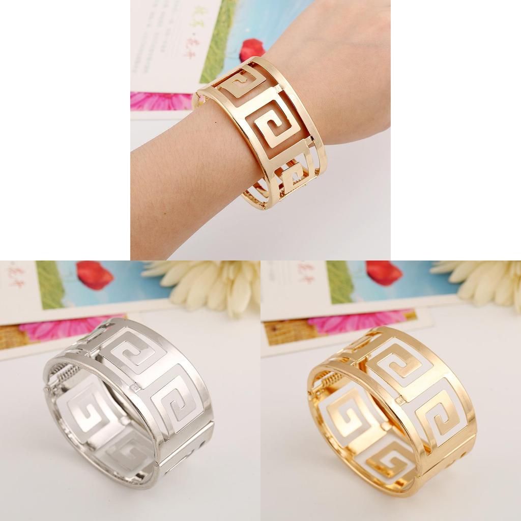 Metal Wide Cuff Bracelet With Hollow Geometric Design For Unisex Fashion Accessory