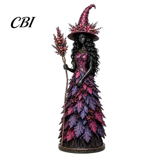 Autumn Home Decor Witch Figurine Statue, Resin Halloween Fall Tabletop Decor, Seasonal Mantle Display Shelf Ornament for Mantel Fireplace Desk Tiered