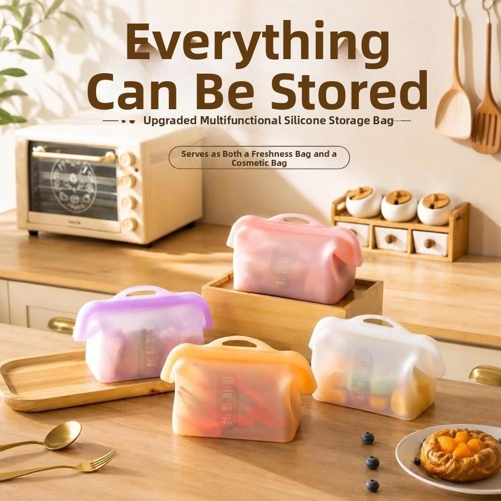 With Handle 1000ML Silicone Fresh-keeping Bag Leak-Proof Upright Freezer Bags Home Kitchen