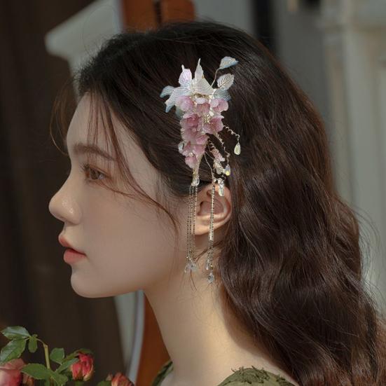 Заколка для волос Бабочка Цветок Глициния Стекло Шпилька для волос Цветочные бусины Кисточка Зажим для волос Многофункциональные аксессуары для укладки волос
