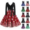 Женские повседневные модные длинные платья с рождественским графическим принтом и длинными рукавами в винтажном стиле