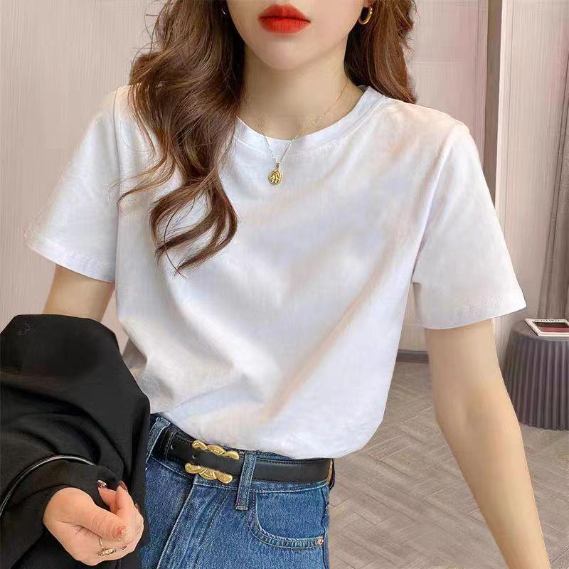 Women's Cotton T-shirt Short-Sleeved Summer Loose Design Printed Shoulder Top