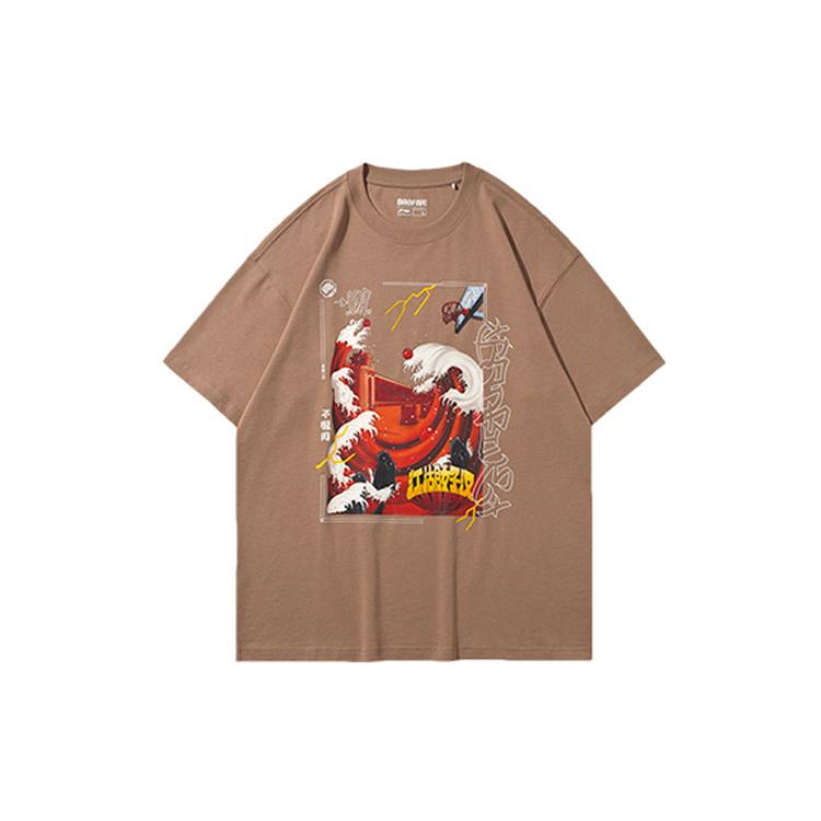 Мужские футболки Li Ning Пряничный Умбра С круглым вырезом Умеренный прямой крой AHSQ935-1