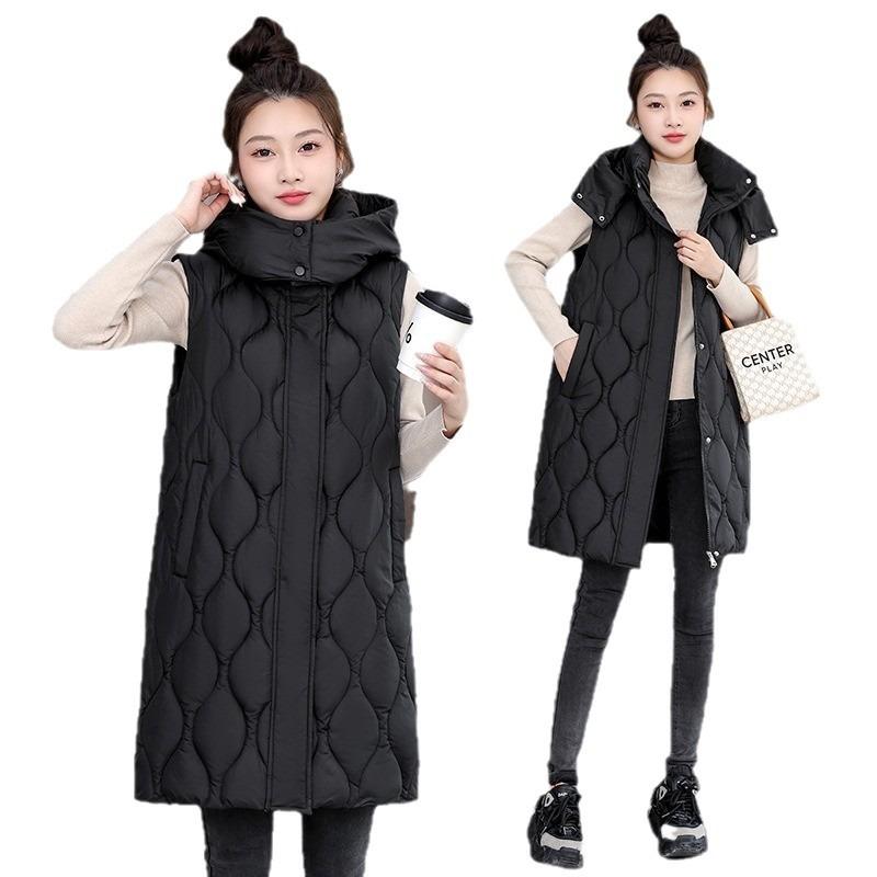 Autumn and Winter Large Size Thickened Cotton Clothes Medium and Long Knee Vest Girls Sleeveless Cotton Vest Jacket