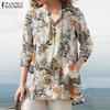ZANZEA Women Casual V-neck 3/4 Sleeve Summer Floral Print Blouse Shirts