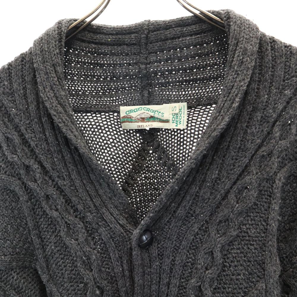Aran crafts 90-е годы Ирландская мериносовая шерсть Старый Длинный рукав Шалевый воротник Вязаный кардиган Мужской Б/У