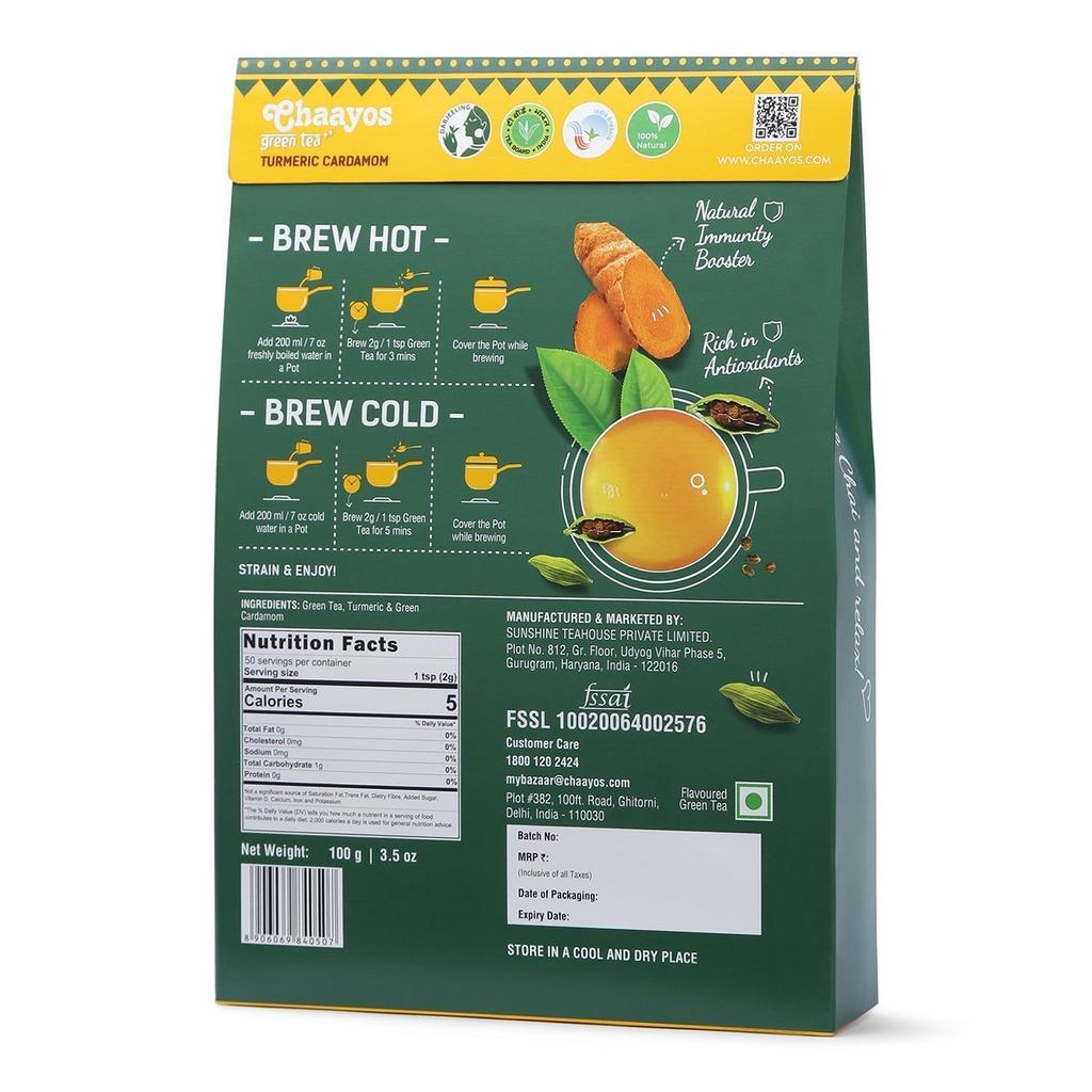 Green Tea with Turmeric and Cardamom (100 G), Turmeric Cardamom Green Tea Chaayos
