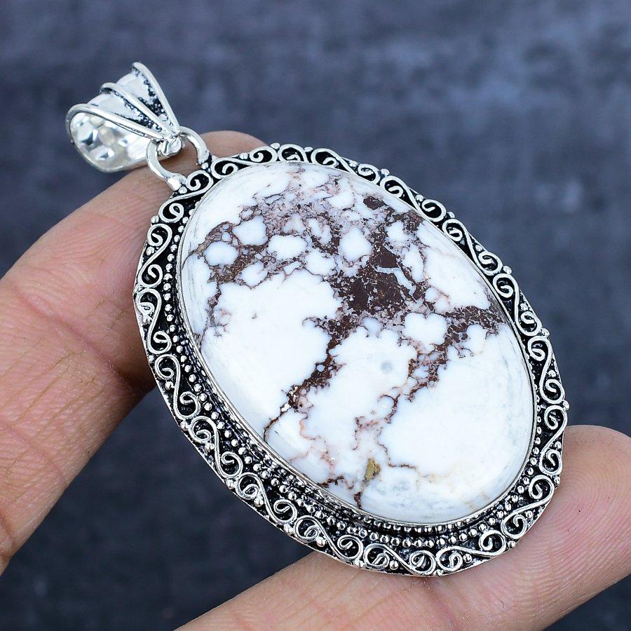 Натуральный камень Дикая лошадь 925 стерлинговое серебро Ювелирная подвеска 2,64" I3F96