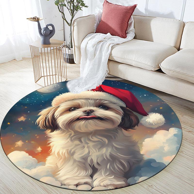 Shih Tzu pattern round rug,Carpet Rug for Living Room Bedroom Playroom ,Non-slip Floor Mat,Holiday Gifts and Birthday Gifts.