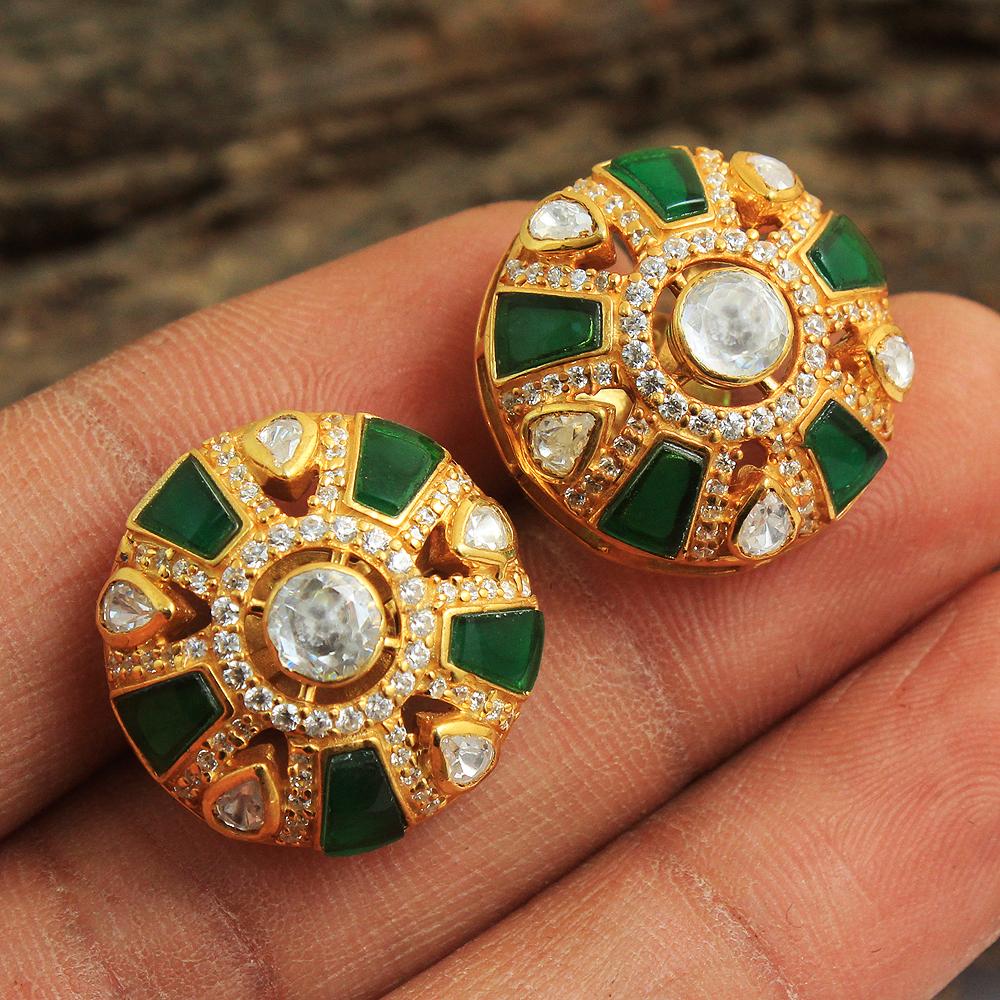 Позолоченные серьги-гвоздики в горошек с муассанитом из стерлингового серебра 925 пробы