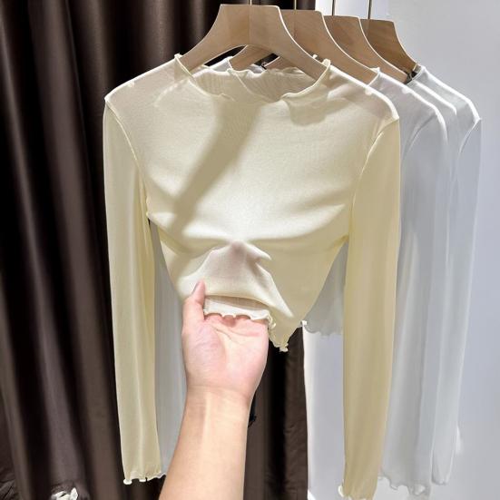 Женские летние топы с круглым вырезом и длинным рукавом, сетчатые топы с защитой от солнца, внутренние топы для повседневной носки