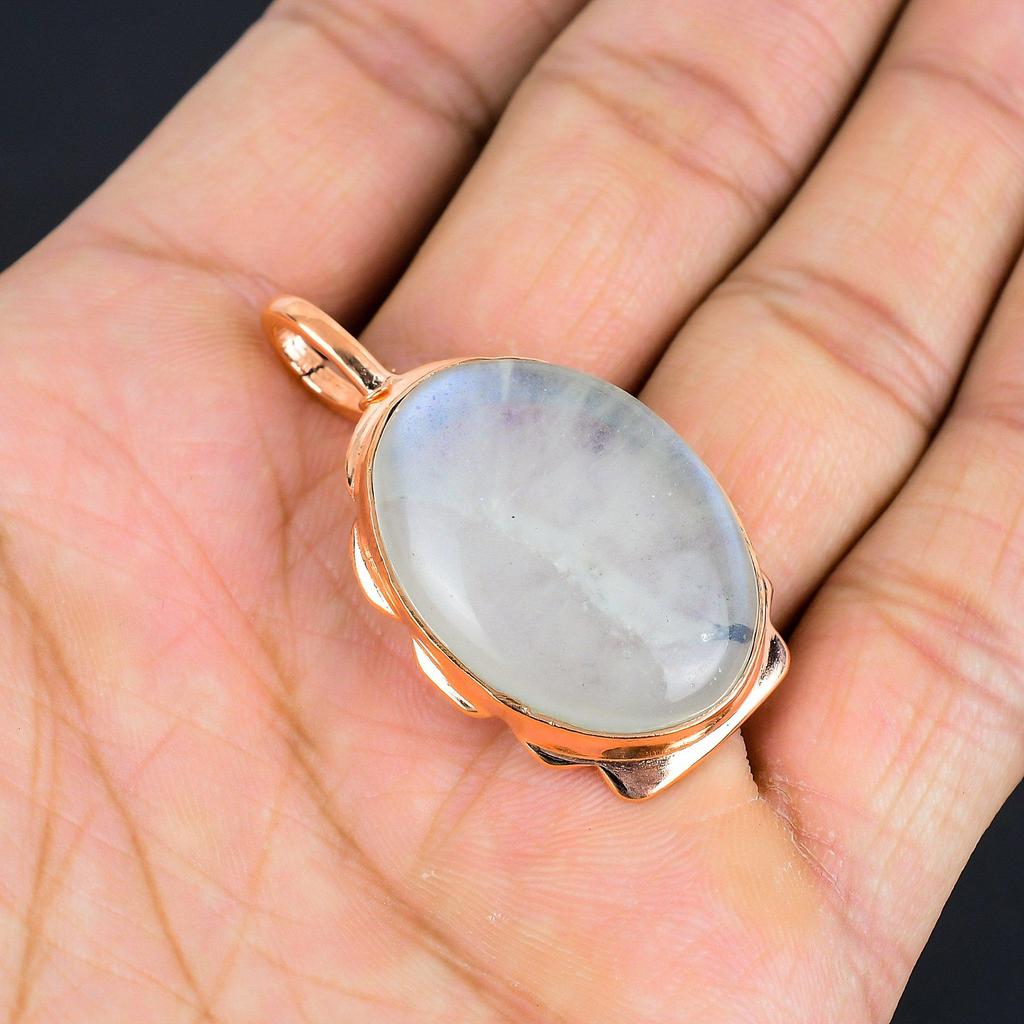 Радужный лунный камень драгоценный камень ручной работы медные украшения потрясающий кулон